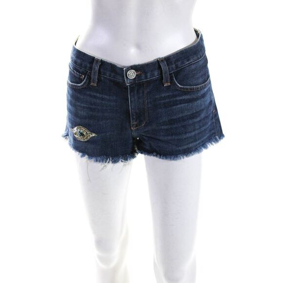 Figue Womens Denim Sequined Eye Detail Cut Off Shorts Blue Cotton Size 28 - Picture 1 of 6